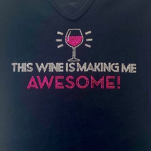 Women’s black rhinestone wine tee, short sleeve embellished graphic T-shirt - Picture 2 of 6